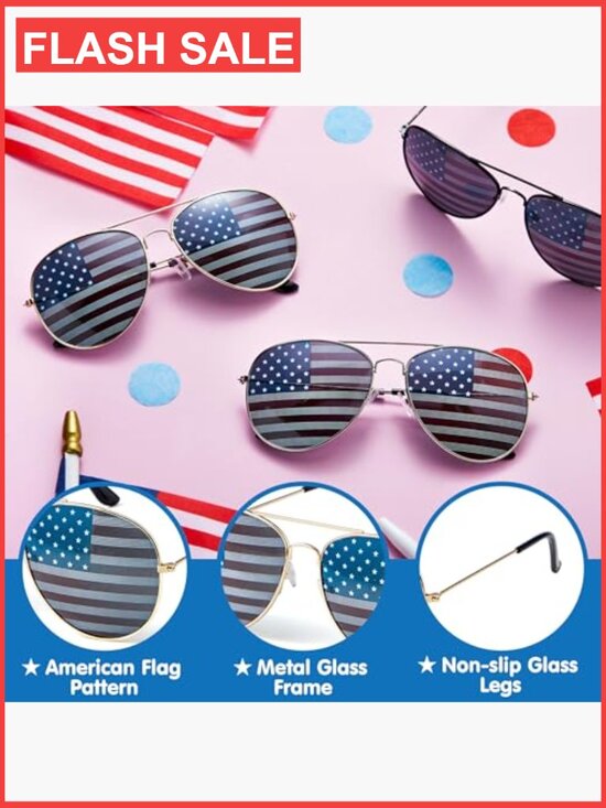 Patriotic American Flag Sunglasses - 3 Pack Metal Frame main image 5